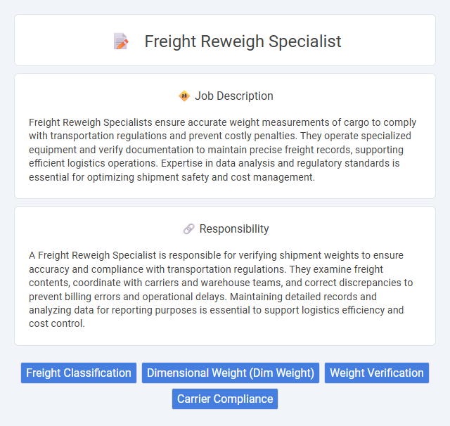 Freight Reweigh Specialist Job Description and Career Detail