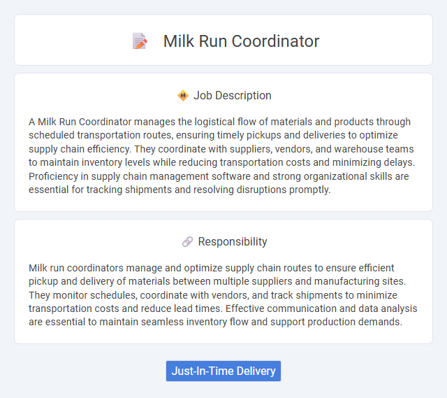 Milk Run Coordinator Job Description and Career Detail