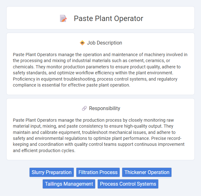 Paste Plant Operator Job Description and Career Detail