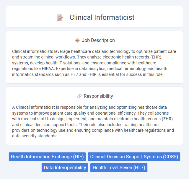 Clinical Informaticist Job Description and Career Detail
