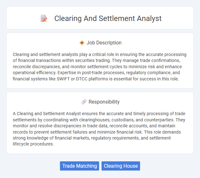 Clearing And Settlement Analyst Job Description and Career Detail