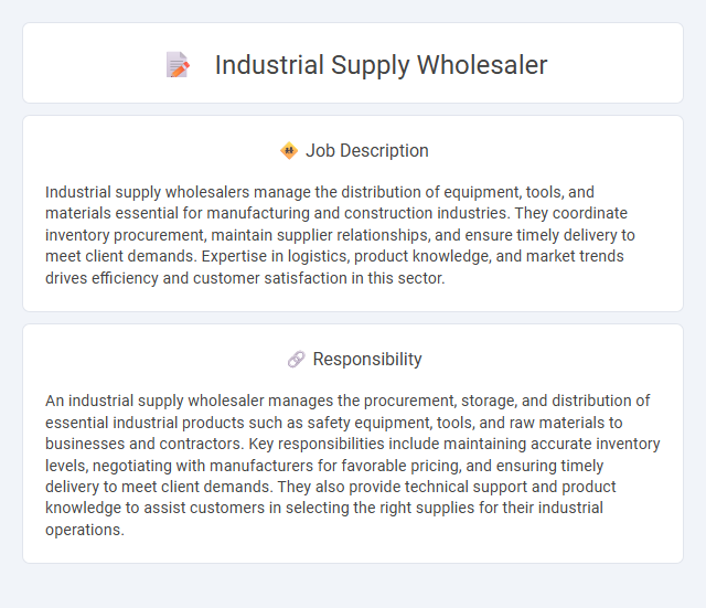 Industrial Supply Wholesaler Job Description and Career Detail