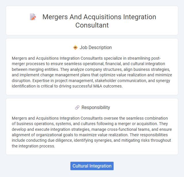 Mergers And Acquisitions Integration Consultant Job Description and Career Detail