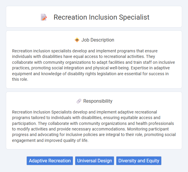 Recreation Inclusion Specialist Job Description and Career Detail