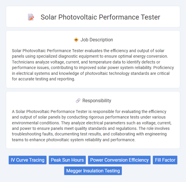 Solar Photovoltaic Performance Tester Job Description and Career Detail
