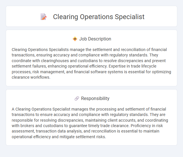 Clearing Operations Specialist Job Description and Career Detail