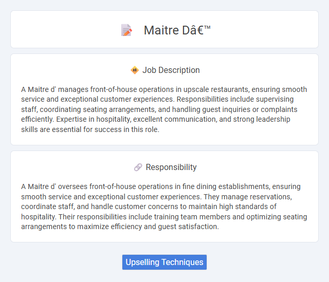Maitre D’ Job Description and Career Detail