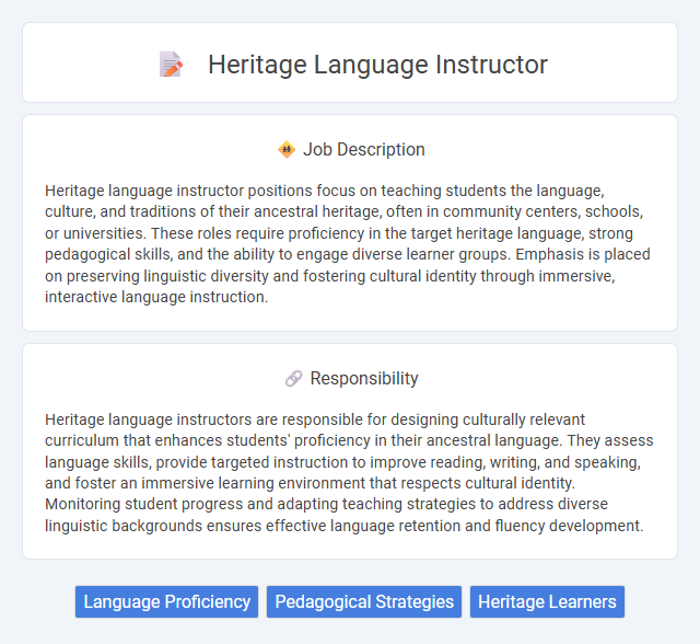 Heritage Language Instructor Job Description and Career Detail