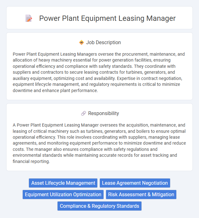 Power Plant Equipment Leasing Manager Job Description and Career Detail