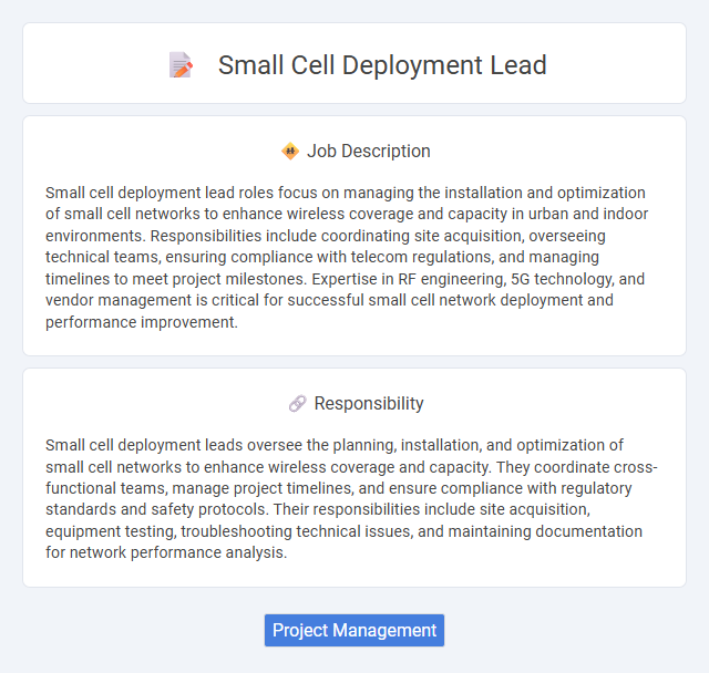 Small Cell Deployment Lead Job Description and Career Detail