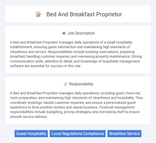 Bed And Breakfast Proprietor Job Description and Career Detail